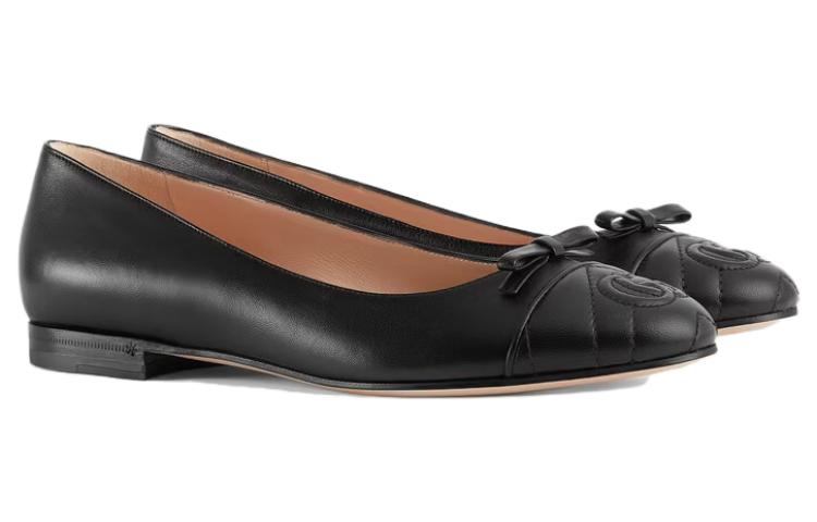 (WMNS) Gucci Ballet Flat With Double G Leather 'Black' 680878-BKO60-1000 #.